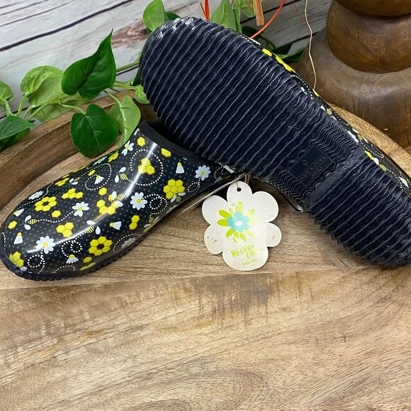 Western Chief Garden Clog Honey Bee Hive Black Yellow Flower NWT Slip On Shoes 9 - Picture 12 of 12